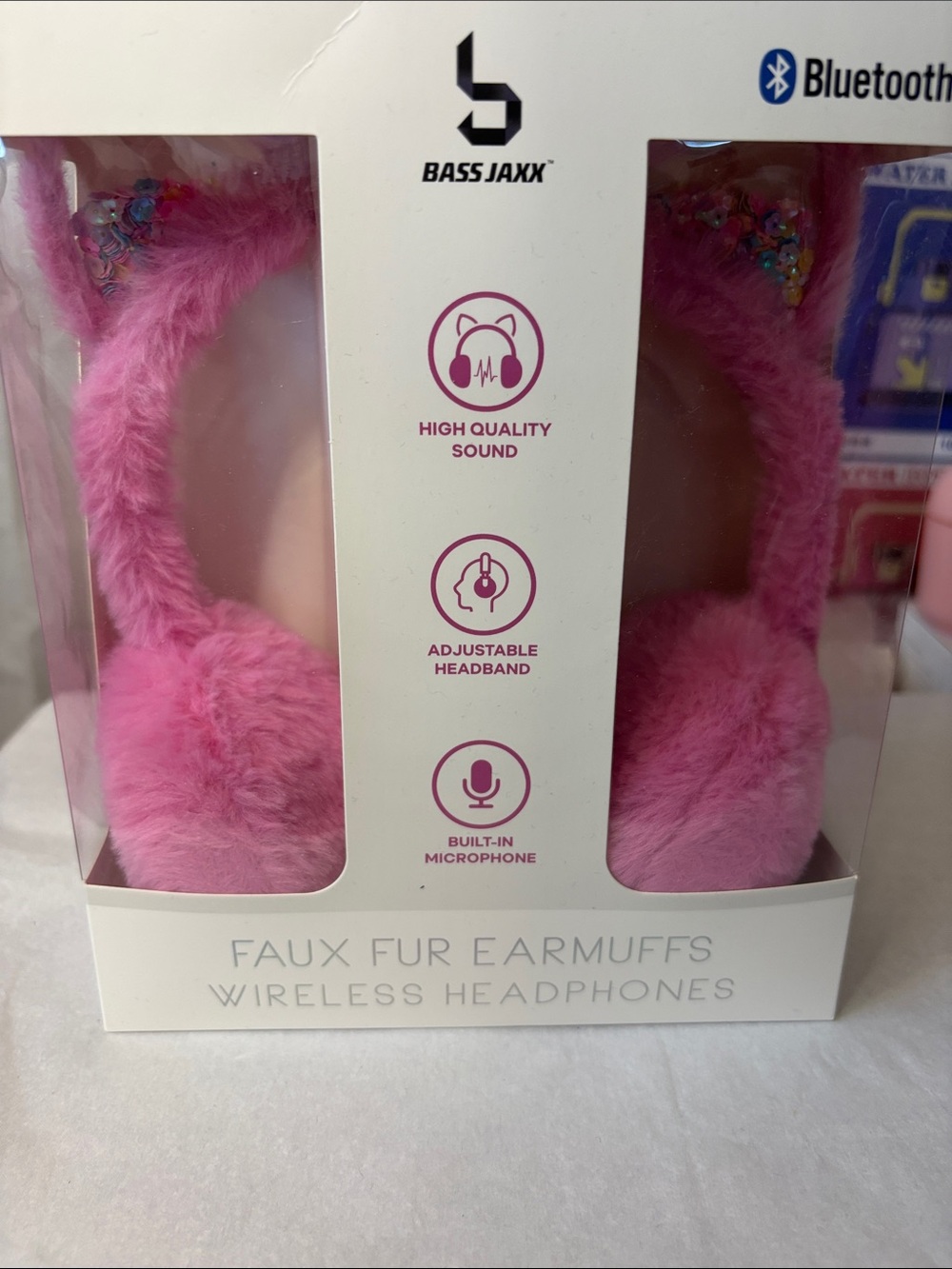 Kids Pink Faux Fur Earmuffs Wireless Headphones